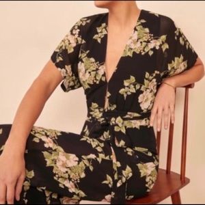 Reformation size 4 Lemongrass Jumpsuit - Arielle floral soft greens and pinks
